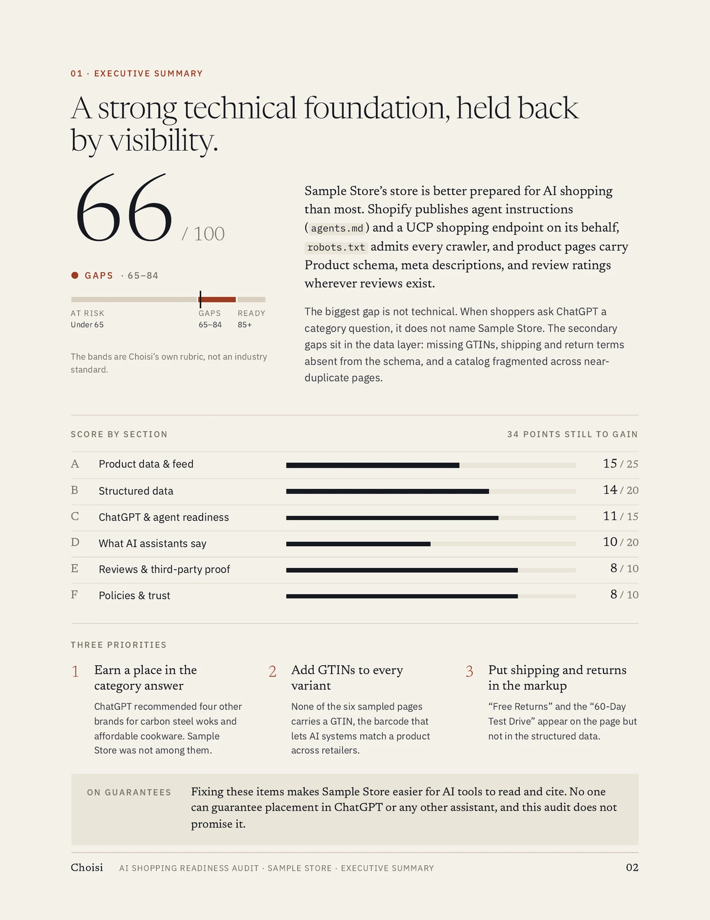 Sample audit executive summary and score